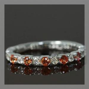 P+10％中 オレンジサファイア ローズカットダイヤモンドストレートリング PT900 K18 K1...