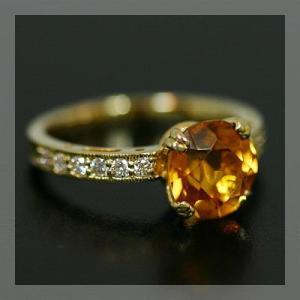 大人の存在感 シトリン ダイヤモンドリング PT900 K18 K10対応 誕生石 4月 11月