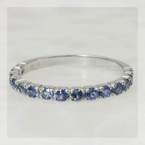 P+10％中 2ミリ ブルーサファイア 15石ストレート リング 誕生石 9月 PT900 K18 ...