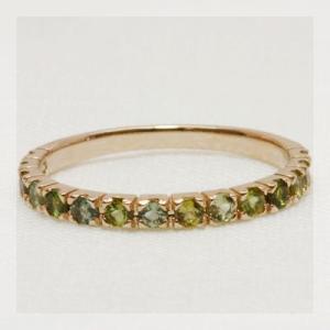 グリーントルマリン マルチ15石ストレート リング 誕生石 10月 PT900 K18 K10対応