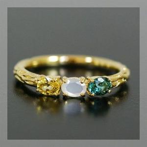 イエローサファイア 白蝶貝 グリーントルマリンリング ラーマ PT900 K18 K10対応  誕生...