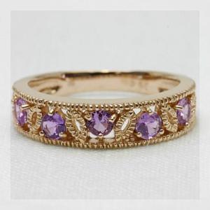 バイオレットサファイアミル打ちアンティークデザインリング 誕生石 9月 PT900 K18 K10対...