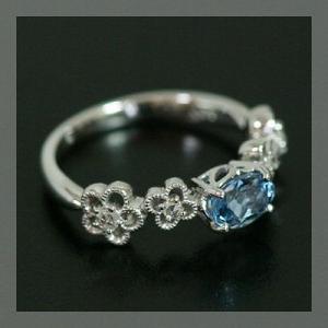 フラワーガーデン”サンタマリア アフリカーナ アクアマリン ローズカット ダイヤモンド リング PT...