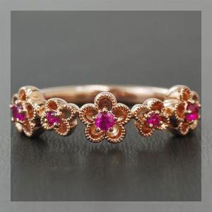 フラワーガーデン”ルビーリング PT900 K18 K10対応　誕生石 7月
