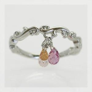 P+10％中 マルチカラーサファイア ブリオレット”リング 誕生石 9月 春色ピンク PT900 K...