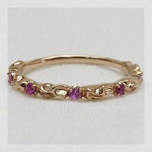 P+10％中 ピンクサファイアツタの葉シルエットリング PT900 K18 K10対応 誕生石 9月...