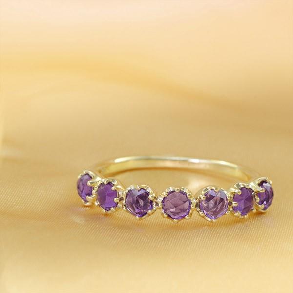 ローズカットアメシストリング スペッキオ 誕生石 2月 PT900 K18 K10対応