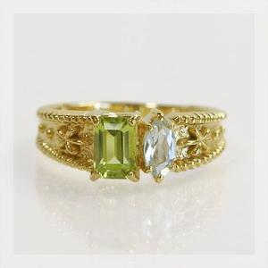 ペリドット アクアマリンリング PT900 K18 K10対応 誕生石 3月 8月