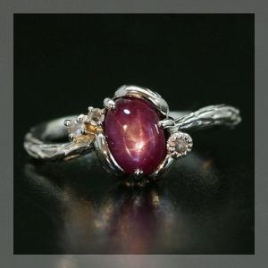 スターサファイア ローズカットダイヤモンドリング PT900 K18 K10対応  誕生石 4月 9...