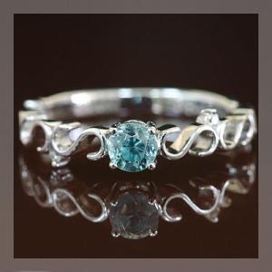 4ミリ ブルージルコン ヴィーナスライン ダイヤモンド リング 誕生石 4月 PT900 K18 K...