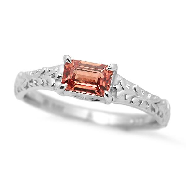 P+10％中 限定１本 PT900 鑑別書付 UV蛍光 パパラチアサファイア オクタゴンカット リン...