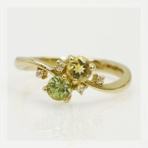 イエローベリル ペリドット ローズカットダイヤモンドリング 誕生石 4月 8月 PT900 K18 ...