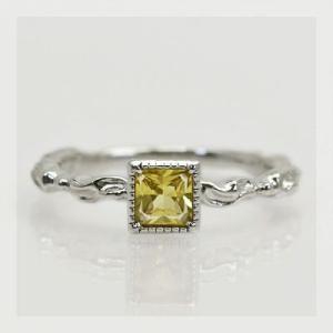 イエローサファイア ナチュラルライン・スクエアフェイスリング  誕生石 9月 PT900 K18 K...