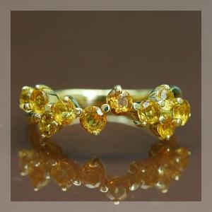 シトリンランダムウェーブリング 誕生石 11月 PT900 K18 K10対応