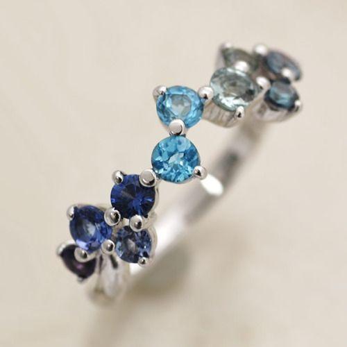 ブルーマルチカラーストーンリング ランダムウェーブ PT900 K18 K10対応