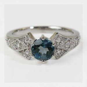 ロンドンブルートパーズ ローズカットダイヤモンド リング 誕生石 4月 11月 PT900 K18 ...