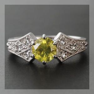 スフェーン ローズカットダイヤモンド リング 誕生石 4月 PT900 K18 K10対応