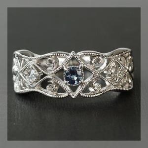 アレキサンドライト ローズカットダイヤリング アヴァンセ PT900 K18 K10対応　誕生石 4...