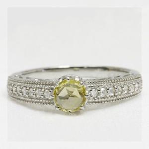 ペールイエローサファイア ローズカットダイヤモンドリュクスデザインリング 誕生石 4月 9月 PT9...