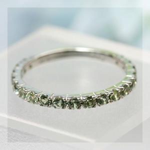 19石が並ぶグリーンサファイアストレートリング PT900 K18 K10対応 誕生石 9月