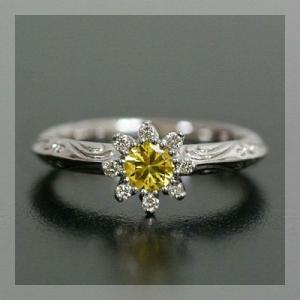 イエローサファイア ジョージアンスタイルデザイン リング 誕生石 9月 PT900 K18 K10対...
