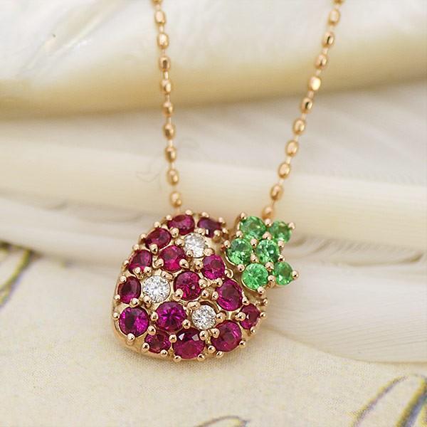 ルビー ガーネット ダイヤモンドいちごペンダント チェーン付 PT900 K18 K10対応  誕生...