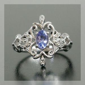 アンティークフレーム タンザナイト ダイヤモンドリング PT900 K18 K10対応 誕生石 4月...