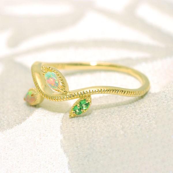 オパール グリーンガーネットリング ニュー リーフライン PT900 K18 K10対応