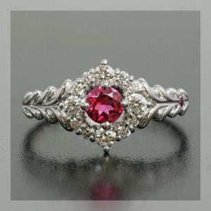 ブルーム ピンクスピネル ダイヤモンドリング 誕生石 4月 春色ピンク PT900 K18 K10対...