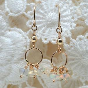 あすつく オパールピアス TYPE-B K10YG   誕生石 10月