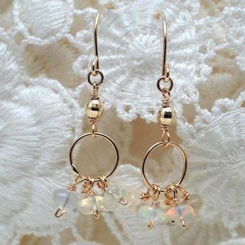 あすつく オパールピアス TYPE-B K10YG   誕生石 10月