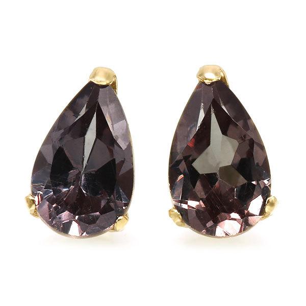 あすつく K10YG カラーチェンジガーネット ペアシェイプ 誕生石1月 お手軽ピアス