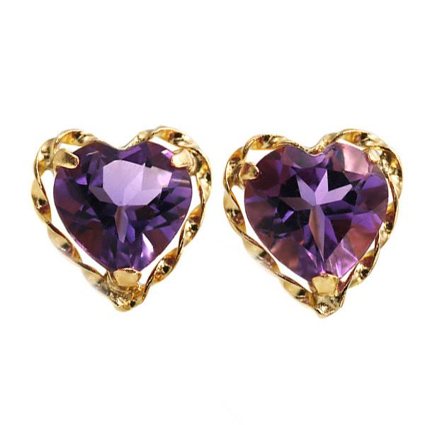 あすつく K18YG 5mm アメシスト ハート ピアス フェアリーテイル 誕生石2月