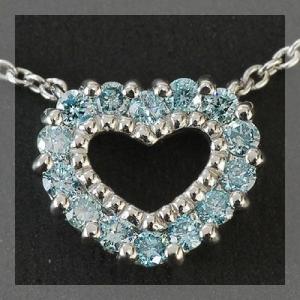 アイスブルーダイヤモンド オープンハート ペンダント ネックレス PT900 K18 K10対応 誕...
