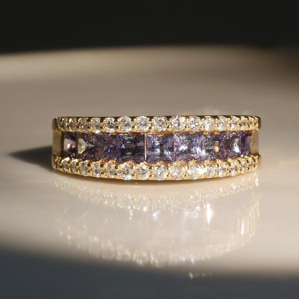 限定1本 K18YG アレキサンドライト ダイヤモンド カナルセッティング リング 12号 サイズ変...