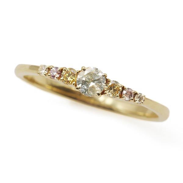 P10％ 限定1本 K18YG UV蛍光 0.24ct マルチカラーダイヤモンド リング 12号 サ...