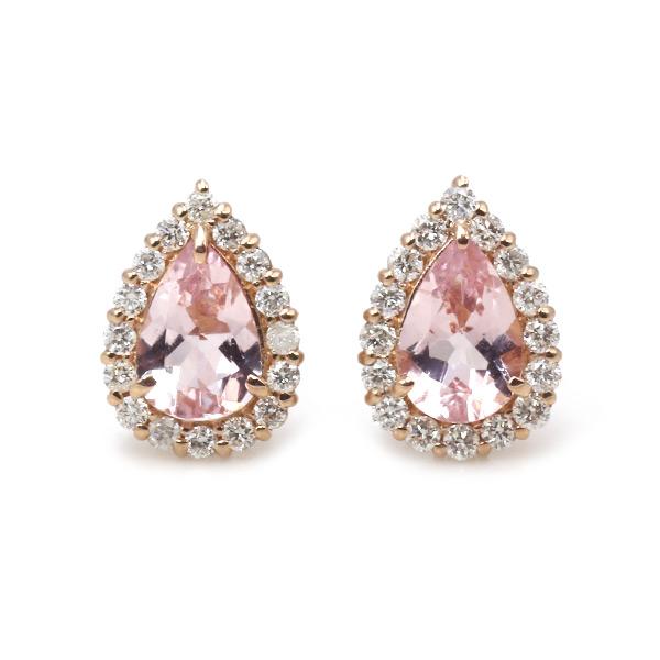 P10％ 限定１ペア K18PG 0.7ct モルガナイト ペアシェイプ 0.2ct ダイヤモンド ...