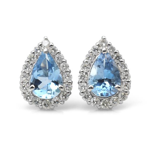P10％ 限定１ペア PT900 0.62ct アクアマリン ペアシェイプ 0.2ct ダイヤモンド...