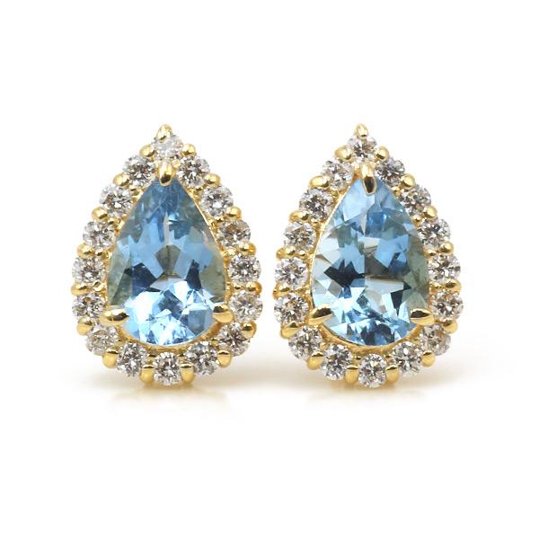 P10％ 限定１ペア K18YG 0.68ct アクアマリン ペアシェイプ 0.2ct ダイヤモンド...
