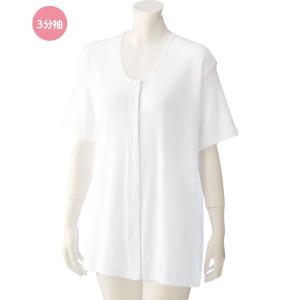 シニア 婦人 シャツ 3分袖大寸ホックシャツ 通年 抗菌防臭