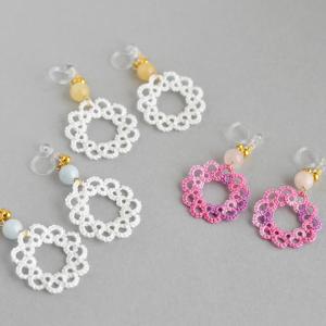 天然石とお花 イヤリング ピアス レース レー...の詳細画像1