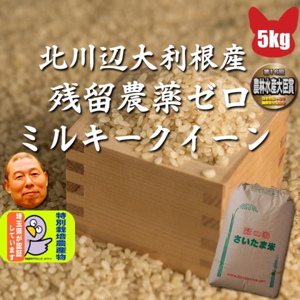 令和5年 埼玉大利根北川辺産 ミルキークイ ーン 玄米 5kg 農薬少なめ 残留農薬ゼロ 精米無料