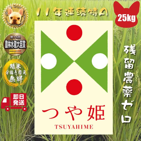 山形県 置賜産 つや姫 玄米 25kg 令和5年産 1等 特栽減減