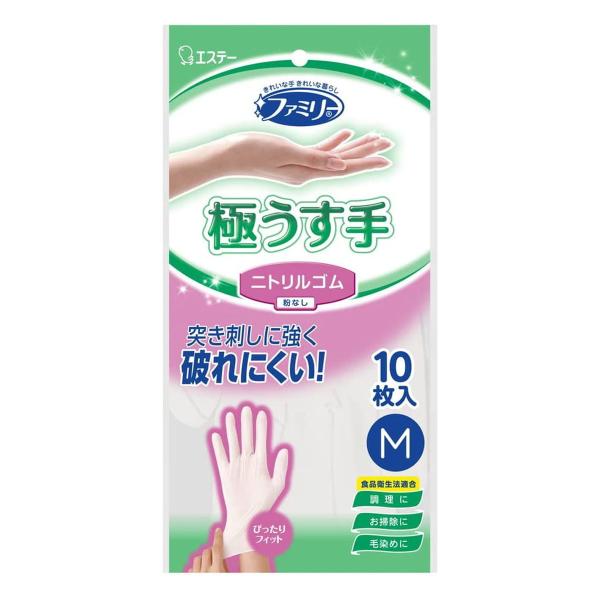 エステー ファミリー ニトリルゴム 極うす手 Mサイズ ホワイト 10枚入 メール便送料無料