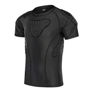 DGYAO 子供用 機能性スポーツウェア パッド入り 耐衝撃 プロテクター付き Tシャツ コンプレッションウェア ゴールキーパー ラグビー訓練 フット