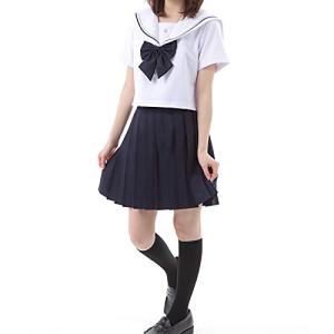 Eiza セーラー服 コスプレ トップス プリーツスカート スクールリボン 高校生 JK e394 (半袖 XL)の商品画像