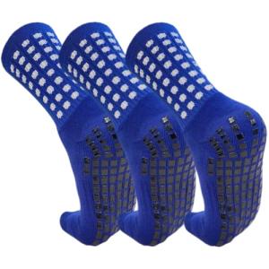 ふわりあ グリップ力 スポーツソックス サッカーソックス クルーソックス 靴下 厚手 サッカー バスケ ゴルフ ヨガ 滑り止め 3足組 青