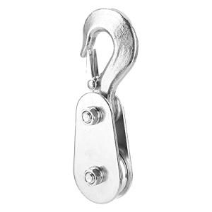 ワイヤーローププーリーブロック 回転フックとラッチ付きヘビーデューティローラーローディング スナッチブロック ロープライン引き 強力型滑車 一車スナッ