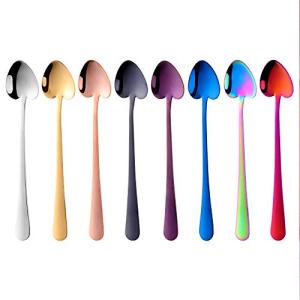 Buyer Star デザートスプーン 8色8本セット オシャレ 心形 可愛スプーン 18-8ステンレス製 チタン仕上げ 耐久性 長持ち