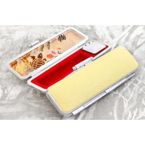 印鑑ケース はんこケース 色 牛革もみ ケース イエロー 10.5mm ~ 12mm 用 おしゃれ 朱肉付